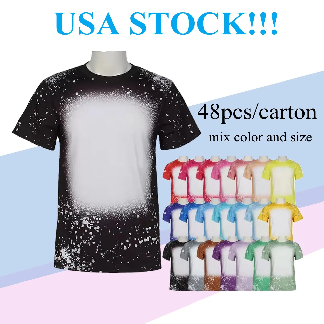 USA lager Sublimation Bleached Shirts Heat Transfer Blank Bleach Shirt Bleached 100% Polyester T-Shirts XL XXL XXXL XXXXL mix size