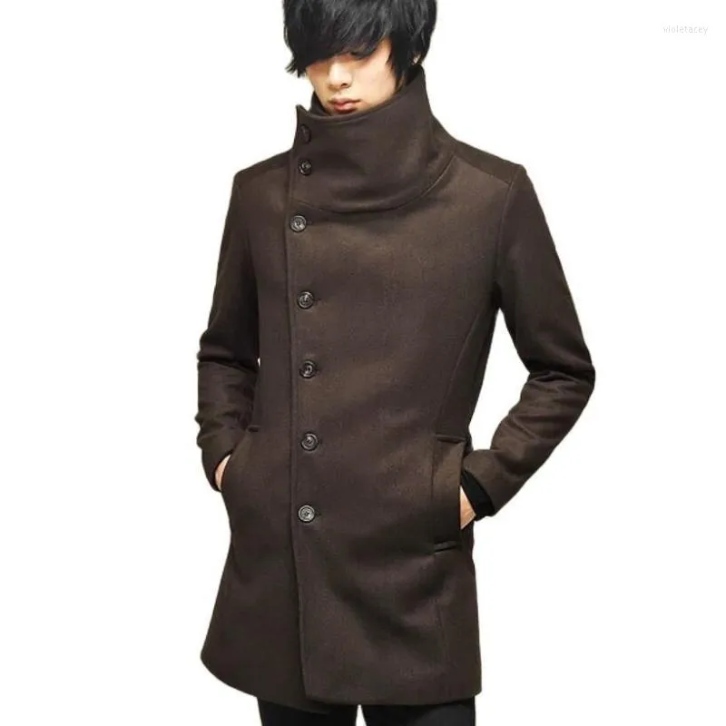 Men's Trench Coats Winter Men Korean Style Slim Fit Coat Long Jacket Punk Hip Hop Overcoat Gothic Nightclub Wool Stage Clothes Viol22