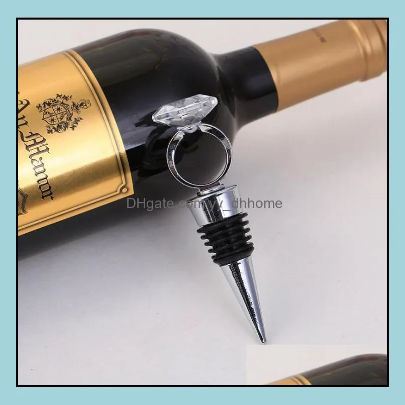 100pcs wedding favors gifts crystal diamond ring wine bottle stopper for birthday bridal baby shower wedding party sn2406