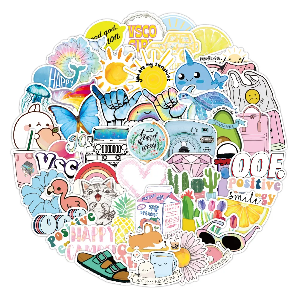 Adesivo impermeabile 10/50/100Pcs Cartoon Vsco Girl Stickers Pack per laptop Telefono Bicicletta Auto Skateboard Deposito Chitarra Giocattolo Casuale Vinile Decalcomanie fai da te Adesivi per auto