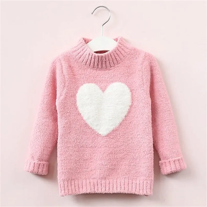 suéter menina de inverno manga longa quente mola malha bebê meninas suéter meninas pulôver top 4 8 anos suéter de coração meninas lj201130