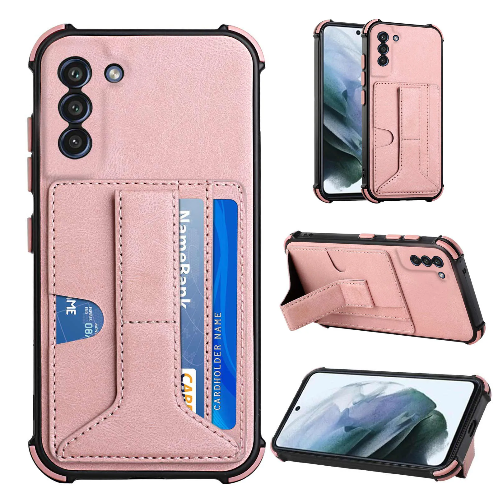 Casos de telefone do suporte de couro PU para Samsung Galaxy S21 FE PLUS Ultra A72 A52 TPU Slots de carteira de cobertura