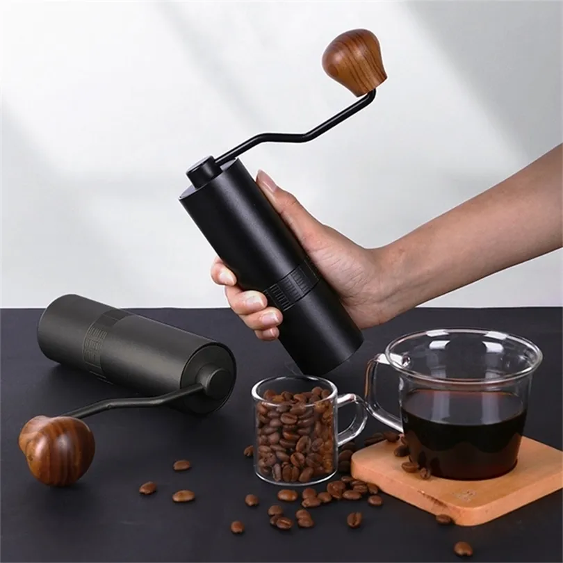 Przenośna manualna kawa młynek do kawy espresso fasolka ze stali nierdzewnej Burr ręcznie robione narzędzia Prezent 220509