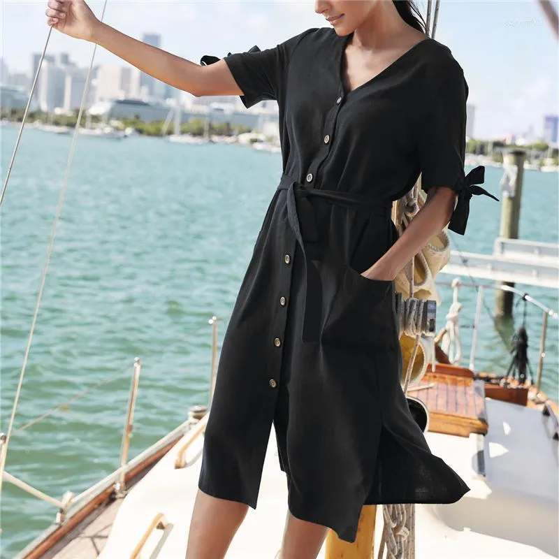 Sexy Solid Long Kaftan Beach Cover Up Women Short Sleeve Dress Bathing Suit Sarong Swimwear Tunic Robe Cover-ups Swimsuit Women's