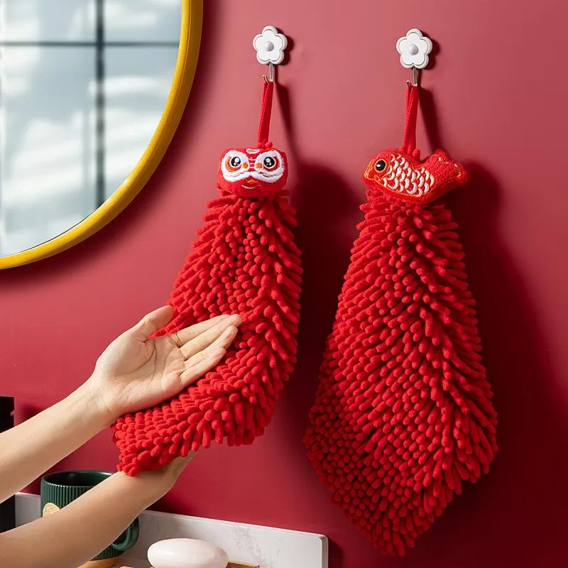 Handdoek rood chenille zachte hand Chinese stijl snel droog absorberende driedimensionale cartoon doekje zakdoek woning borduurwerk