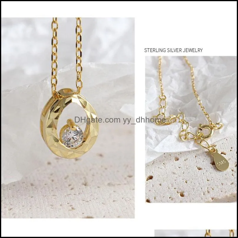 Authentic 925 Sterling Silver Zircon Drop Shape Pendant Necklace Gold Plated Necklaces Womens Charm Party Jewelry YMN130