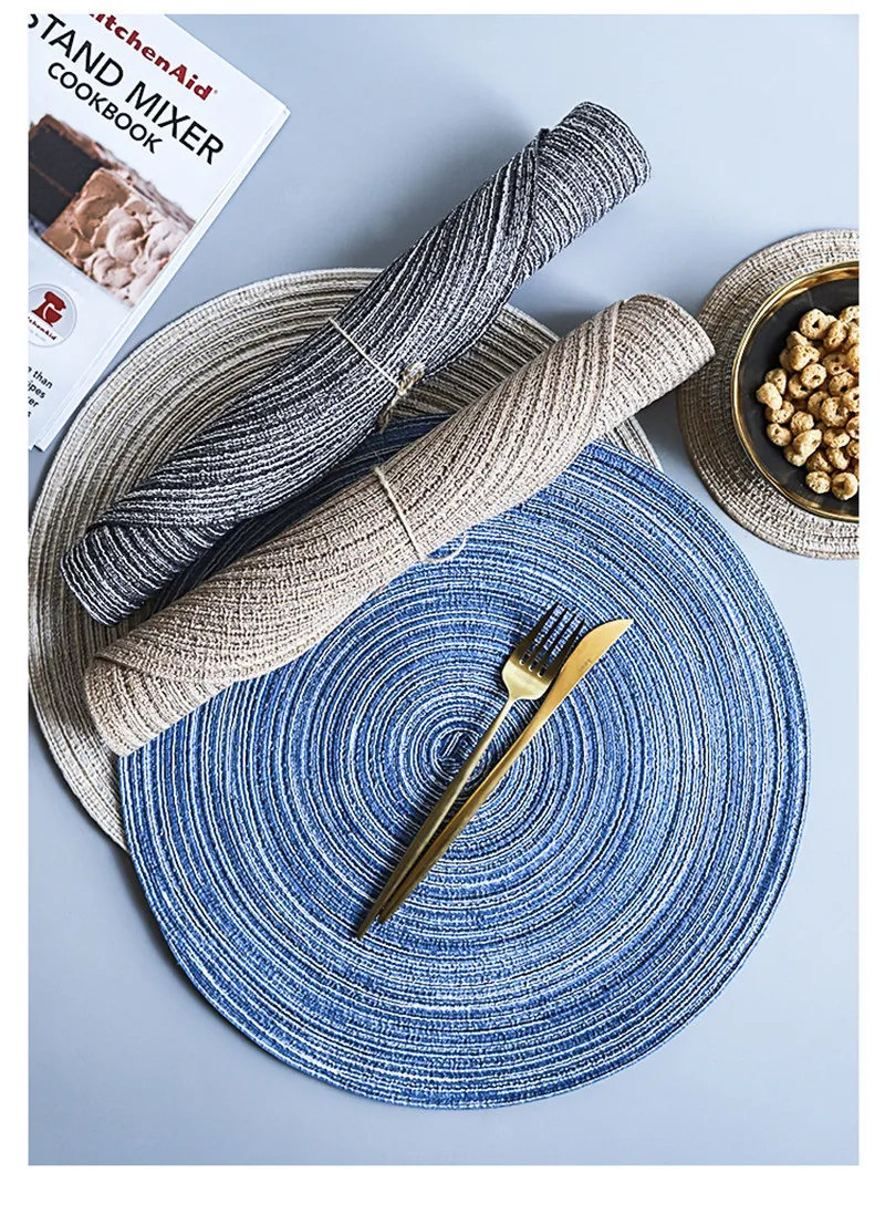 1PCS Coaster Table Mat Ramie Insulation Pad Solid Round Design Placemats Linen Non Slip Kitchen Accessories