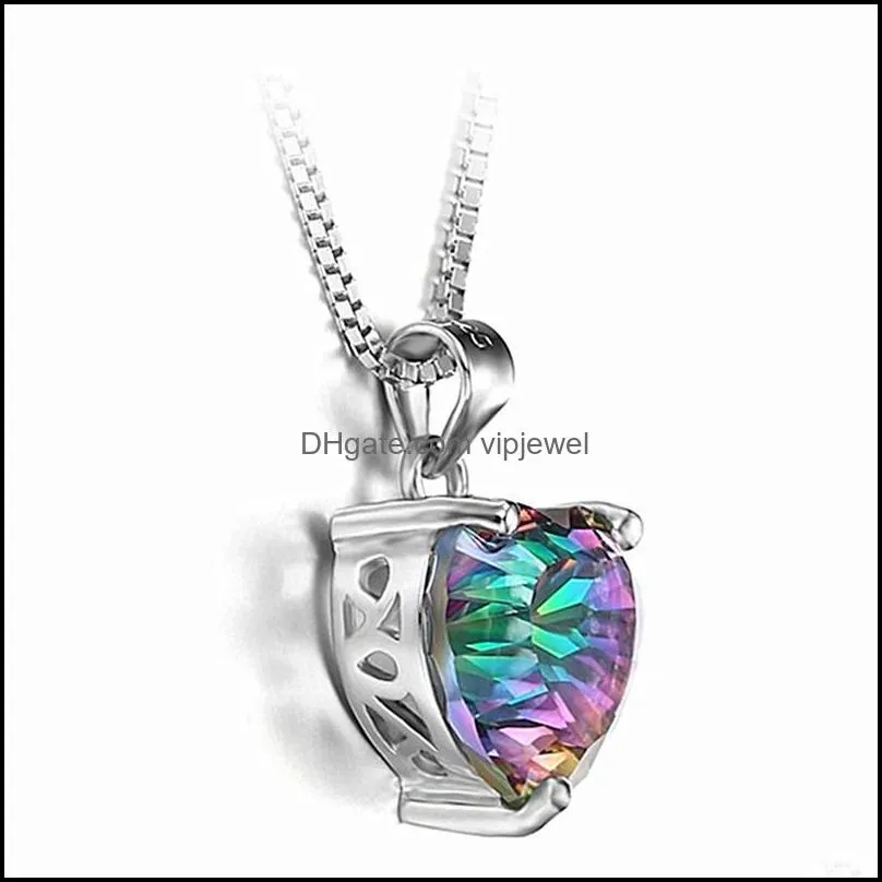 wholesale fashion multi colored women minimalist jewelry necklace crystal heart necklace