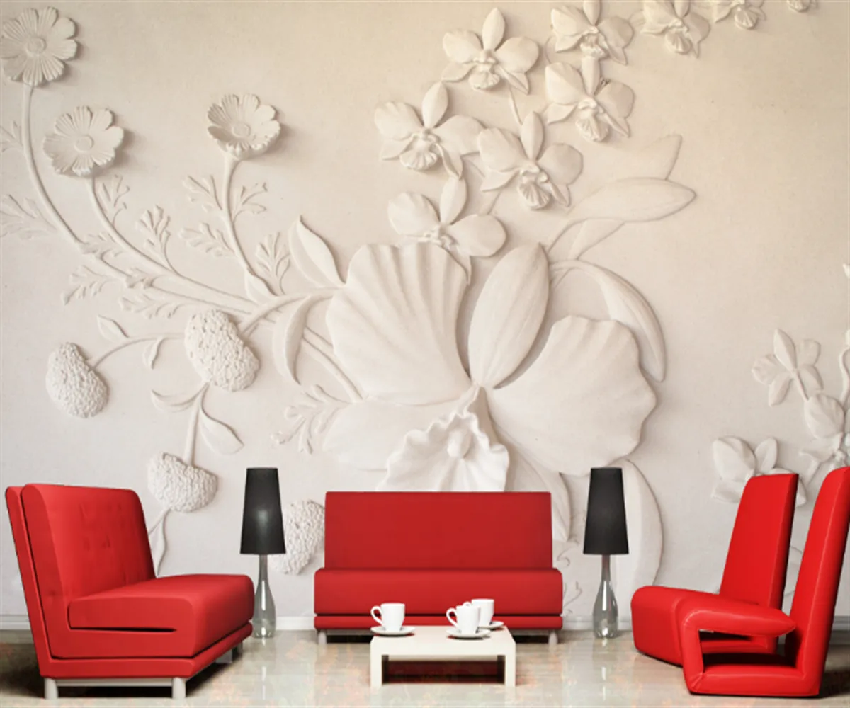 Professional Any Size Custom Wallpaper Stickers Wallpaper European Style Flowers Stereo Relief