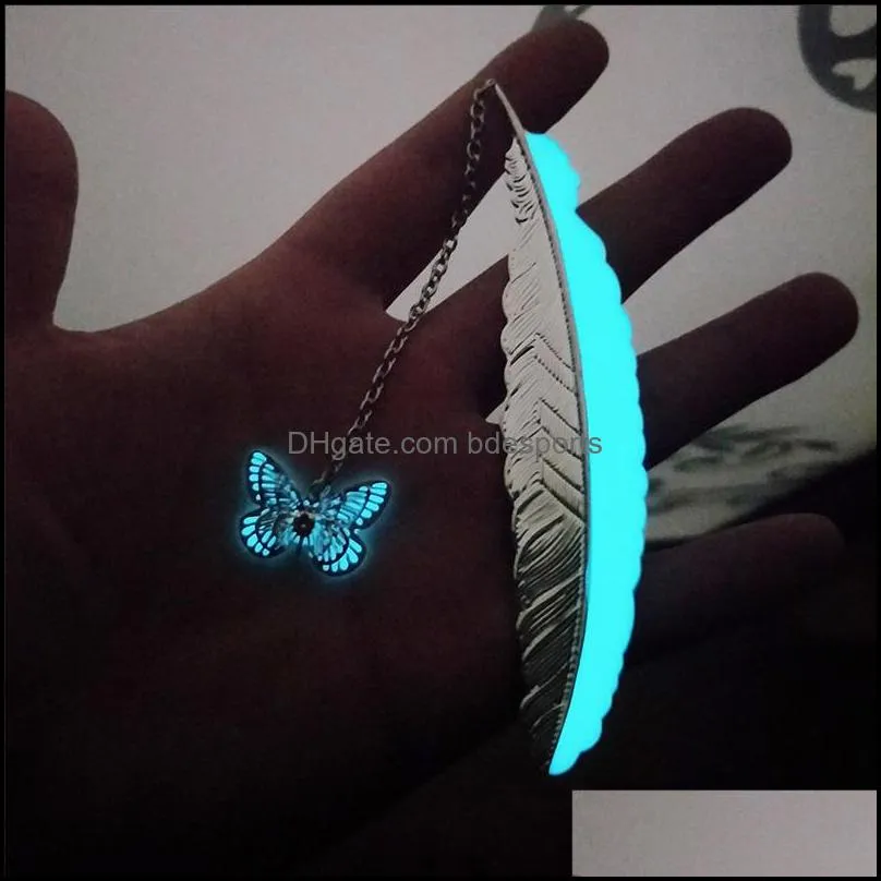 Kawaii Silver Metal Feather Bookmarks Luminous Dragonfly Butterfly Bookmarks For Books Office Stationery Gifts School Supplies