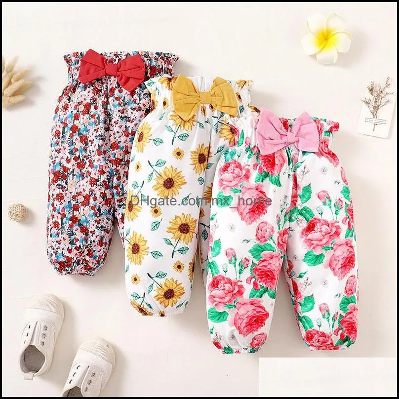 Pantalon Bébé Enfants Vêtements Bébé Maternité Filles Imprimé Floral Enfants Fleur Arc Été Dh05P