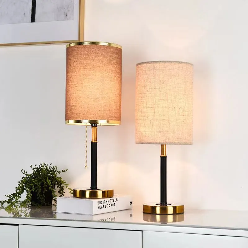 6 Styles Bedroom Table Lamp Dimming Fabric Desk Reading Lights 45cm Simple Warm LED Bedside Light Fixtures Loft Luminaire