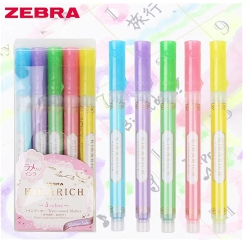 5pcSset Japan Zebra Kirarich Shiny Pearl Set wks18 Couleur surligneur Bullet Joural Marker School Supplies 201120