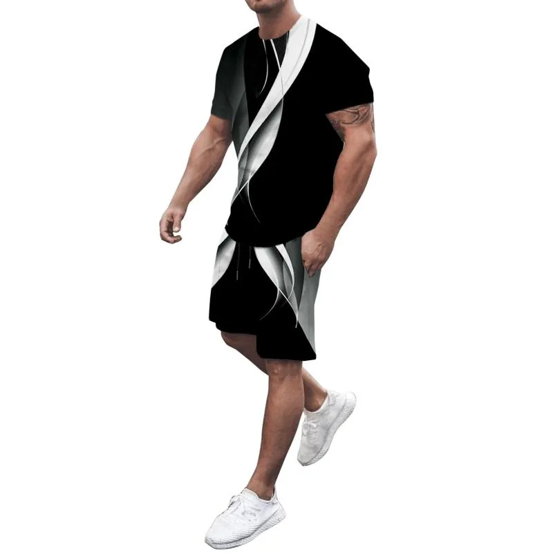 Tute da uomo Tute antipioggia Uomini grandi e alti Uomo Estate Moda Tempo libero Tendenza Pantaloncini a maniche corte stampati digitali in 3D Set Two341V