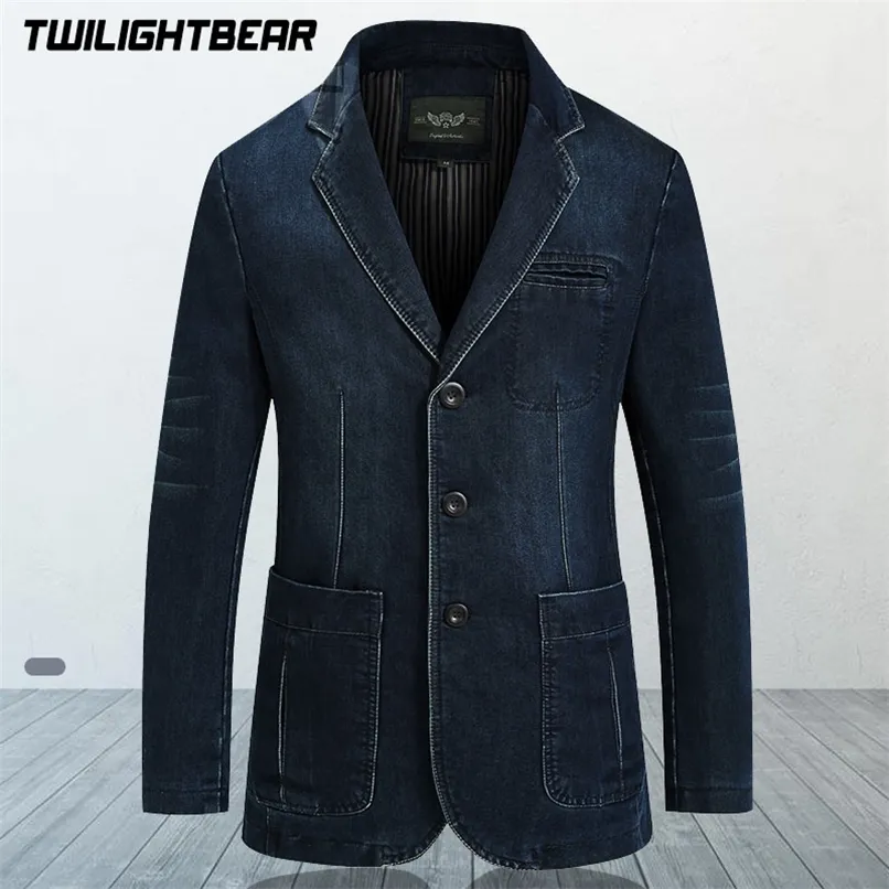 Mens Denim Blazer Male Suit Oversized Fashion Cotton Vintage 4XL Male Blue Coat Denim Jacket Men Jeans Blazers BG2182 220514