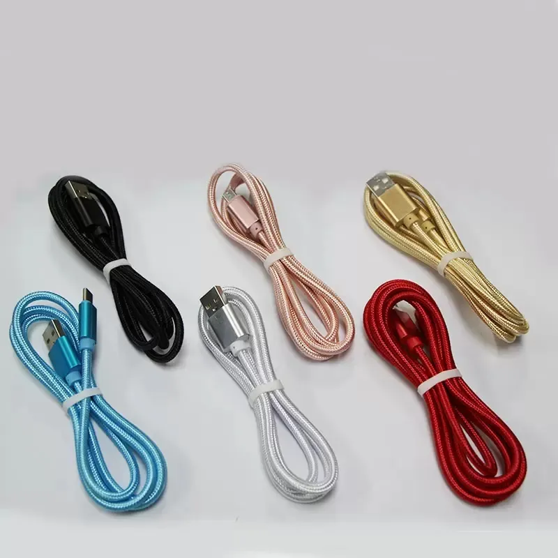 Phone Cables 1M Type C 3ft Braided USB Charger Cable Micro V8 Cables Data Line Metal Plug Charging for Samsung Note 20 S9 Plus