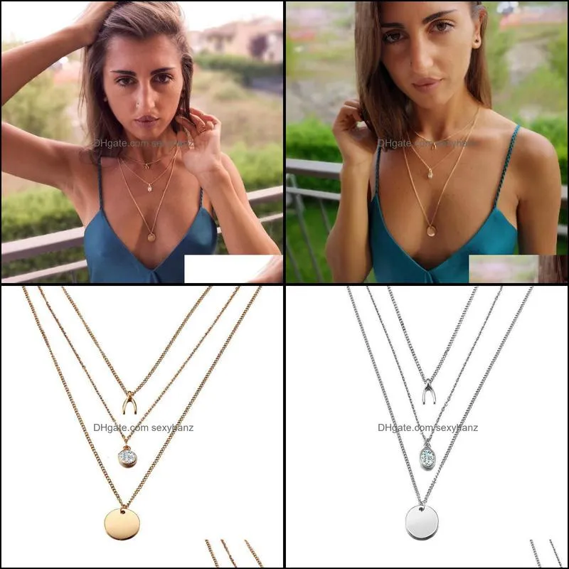 chains bohemian multilayer necklace for women girl gold sliver color crystal moon choker statement jewelry gift wholeslaechains