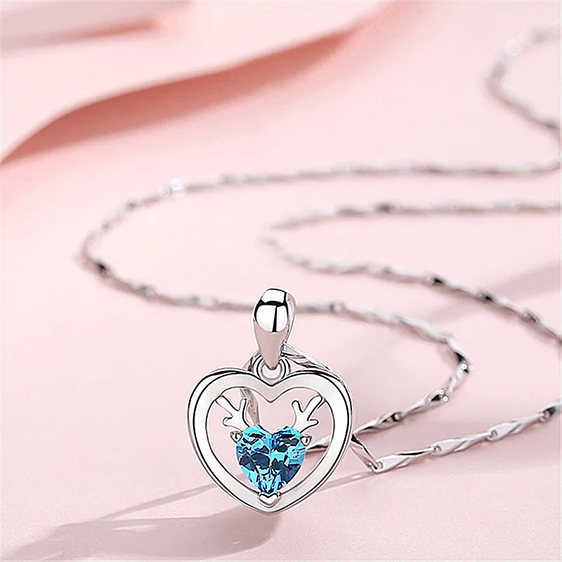 Colliers en argent nouvelle femme bijoux de mode de haute qualité cristal Zircon coeur collier bois pendentif collier