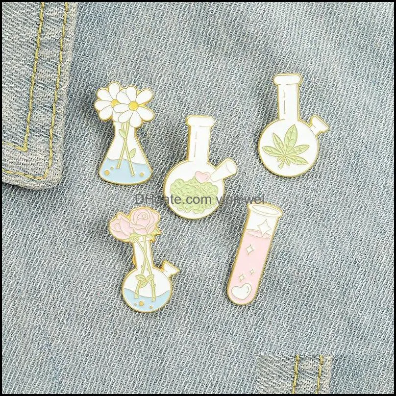 plant series daisy flower collar brooches vase chemical test tube  pins unisex alloy floral model knapsack hats badge jewelry accessories