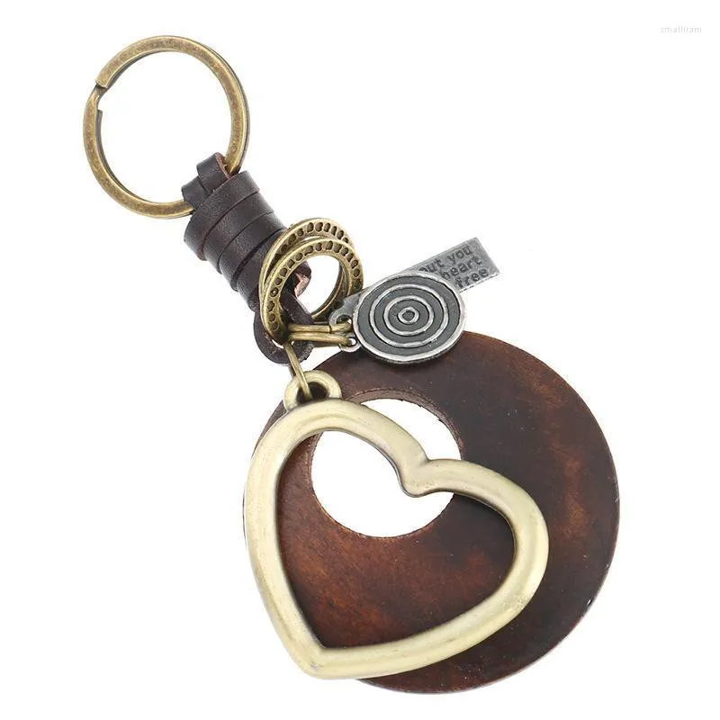 Kliny vintage retro metalowe serce miłosne łańcuch kluczowy duży okrągły drewno wisiewnik torba akcesoria