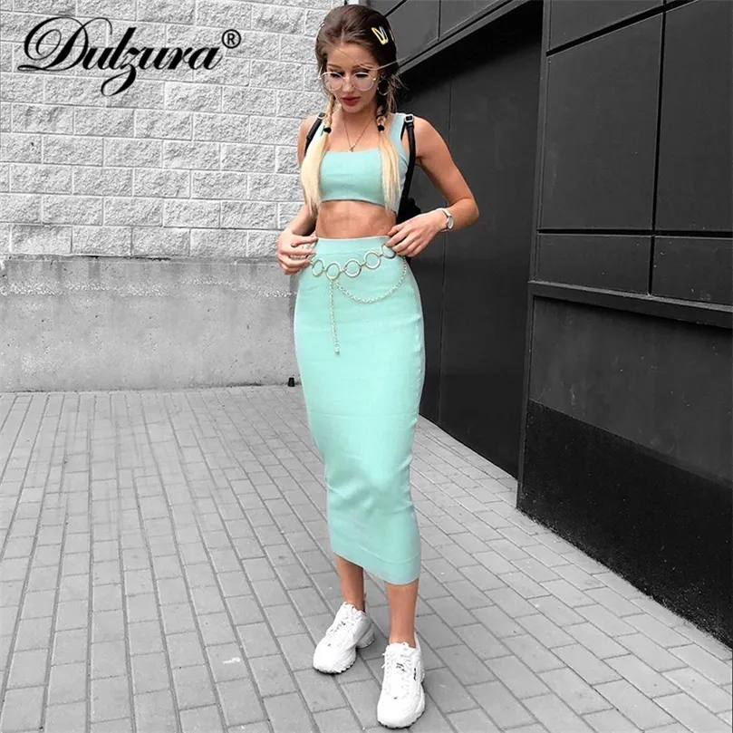 Kvinnor Ribbed Knit Two Piece Set Long Kirt Crop Tank Top Sexig Elegant Festival Matching Co Ord Clothes Party Summer Outfits 220602