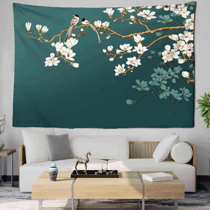 Bloemen vogels landschap muur tapijt pruimen baasom kamer achtergrond schilderen boho home art decor good es cadeau j220804