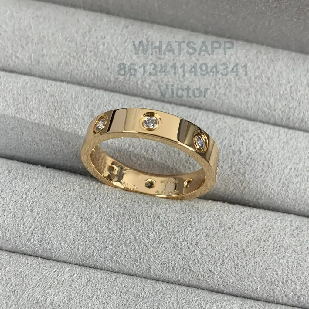 8 diamonds 18K 3.6mm love ring V gold material will never fade narrow ring luxury brand official reproductions With counter box couple rings exquisite gift