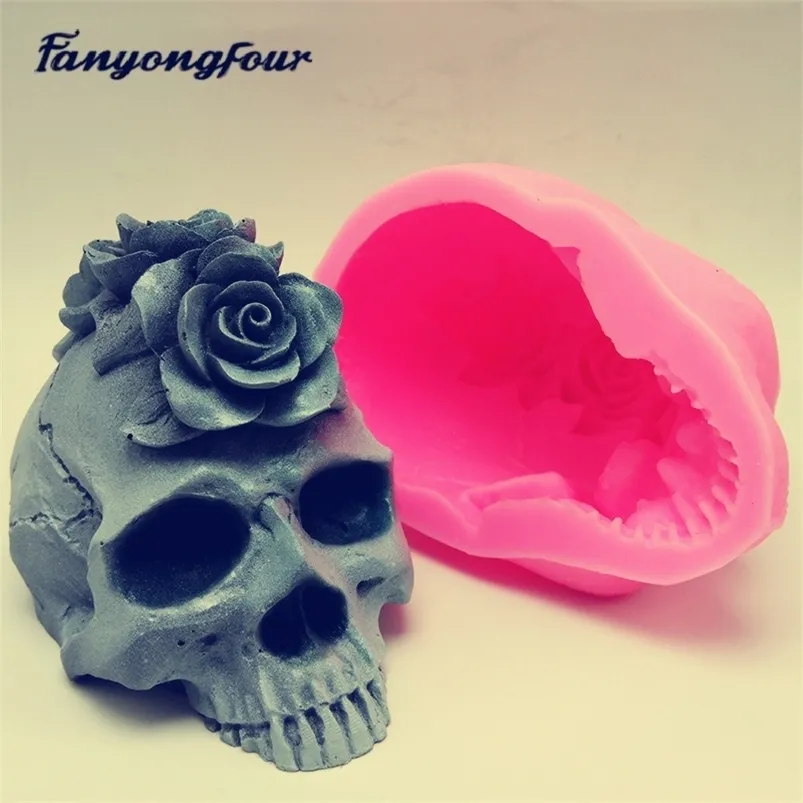 Molde de silicona con forma de calavera rosa 3D, fondant, resina, yeso, vela de chocolate, caramelo T200703