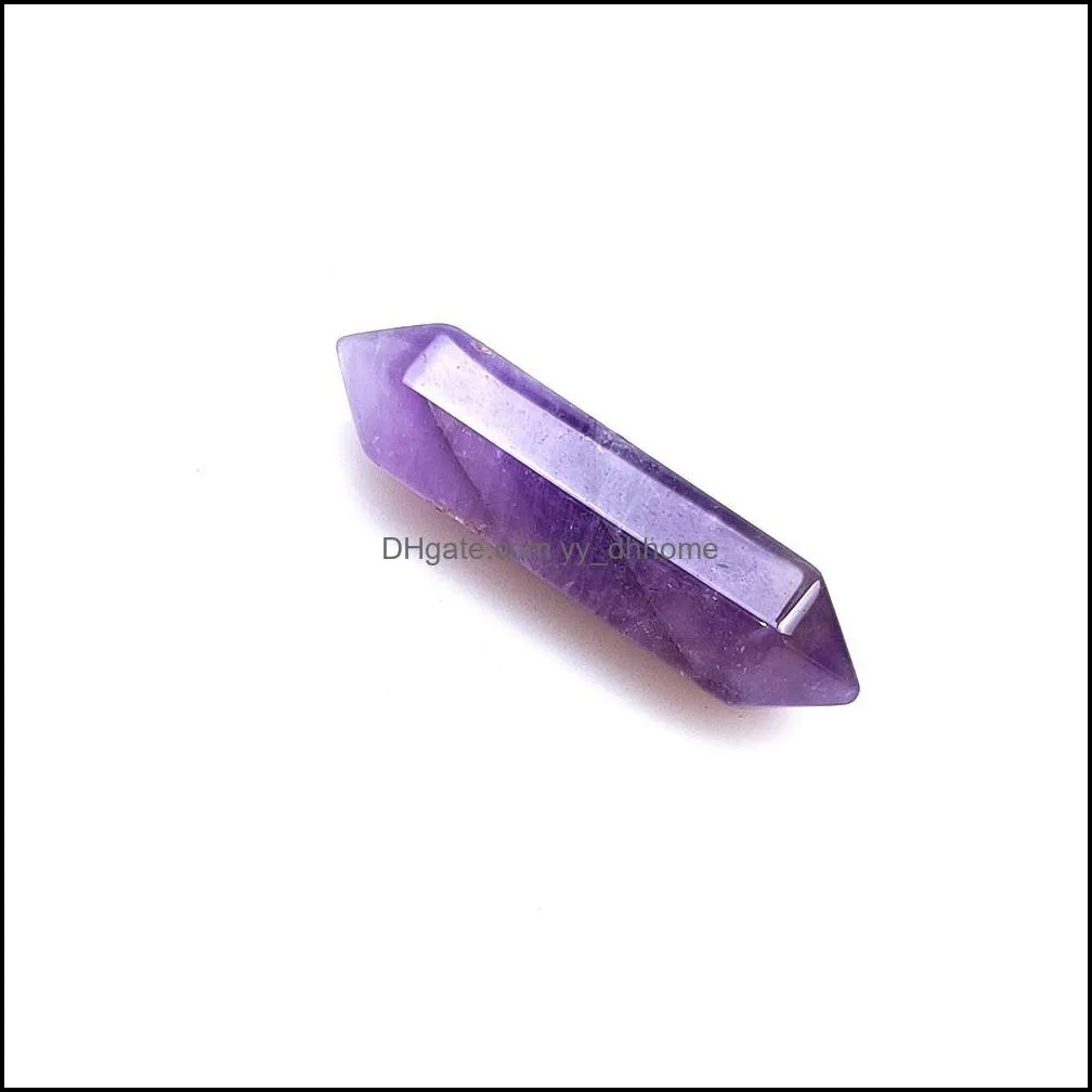 Natural stone 32*8MM hexagonal prism crystal jade Amethyst Tiger`s Eye 7 Chakra Healing Stone Pendants Accessories Fit Earrings Necklace