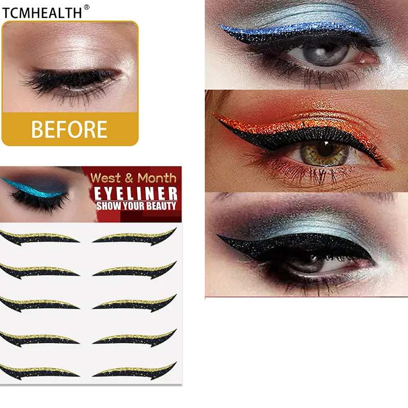 TCMHealth 5 Par Glitter Eyeliner Sticker Set Waterproof Double Line Eyelid Patch återanvändbar självhäftande ögonlock Sticke Makeup