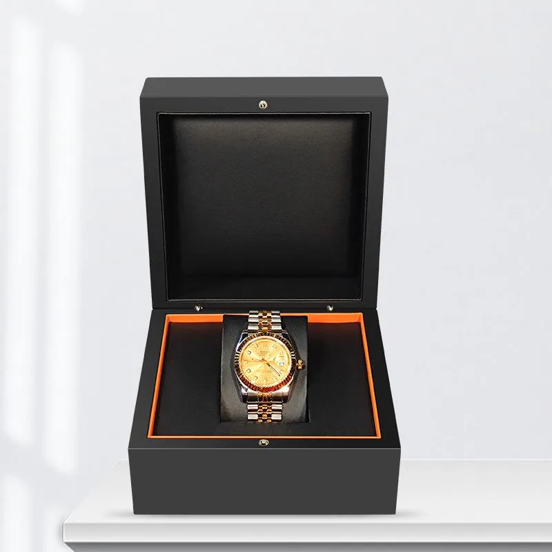 Titta på rutor Fall Luxury Anpassa varumärke Automatisk present Black Box Armskatch Display Accessories Smycken Lagringsorganisatör Wood Case