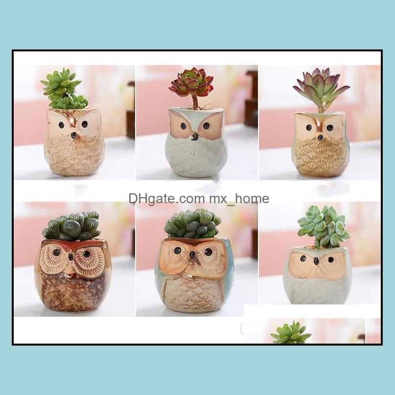 Owl Pot Ceramic Flowing Glaze Base Succulent Plant Pots Cactus Flower Bed Bonsai Pots Perfect design gift