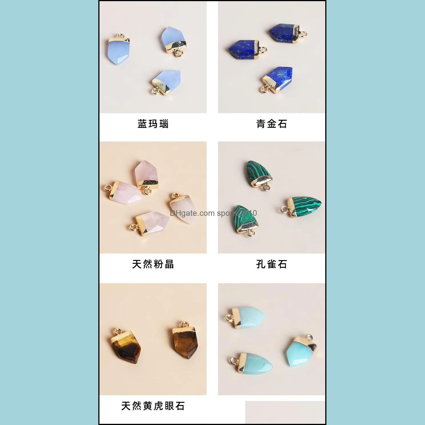 gold edge natural crystal stone charms healing hexagon arrow pendant diy necklace jewelry making wholesal sports2010