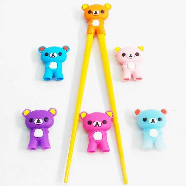 2021 Kawaii Silicone Easily Bear Resin Baby Exercise Training Chopsticks Colorful Cartoon Bear Children Learning Chopsticks DH8888