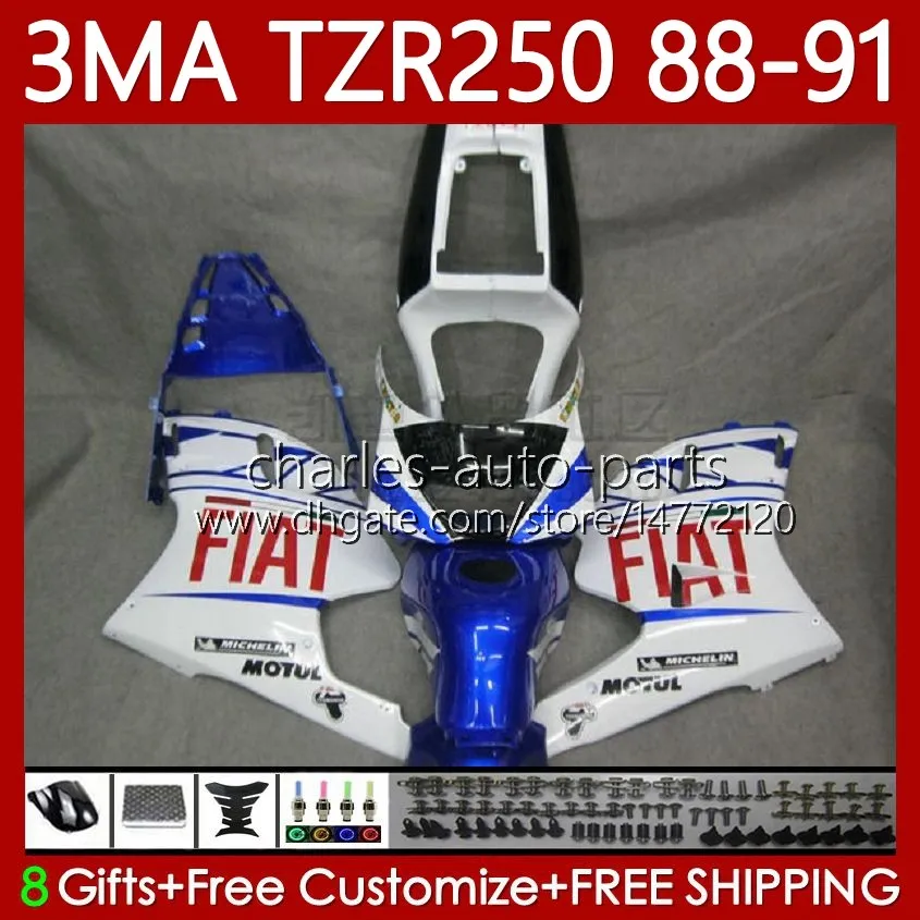 Carrosserie MOTO pour YAMAHA TZR250 TZR 250 TZR-250 R RS RR 1988 1989 1990 1991 Corps 115No.81 TZR250-R Blanc bleu TZR250RR 88-91 YPVS 3MA TZR250R 88 89 90 91 Kit de carénage OEM