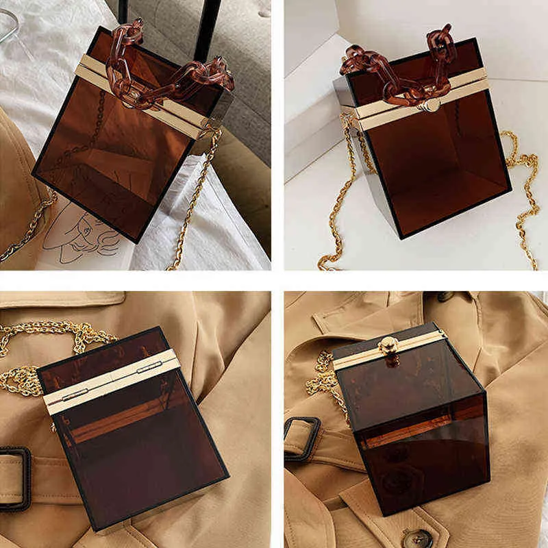 Clear Jelly PVC Handbag with Acrylic Chains Luxury Designer Box Party Bag for Women Transparent Evening Tote Small Casual Lady Tote for Wedding