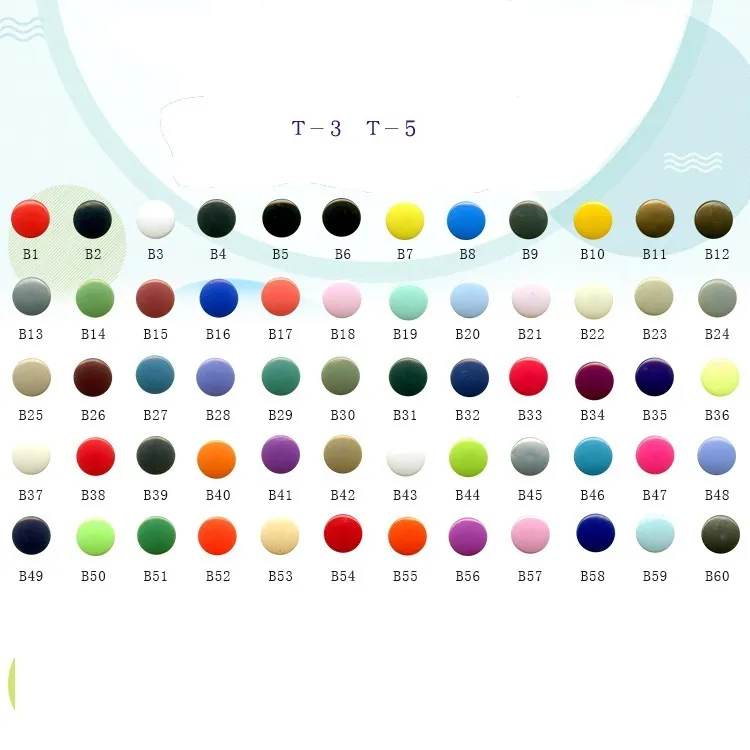 T5 60 ألوان النسيج وخياطة أزرار الراتنجات المفاجئة الزر البلاستيك Snaps 1000 مجموعة/لون ZC1078