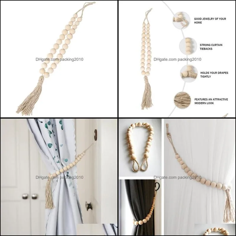 Other Home Decor Garden 1Pc Hand Knitting Curtain Tie Rope Wood Bead Tassel Tieback Drop Delivery 2021 Sxzwr