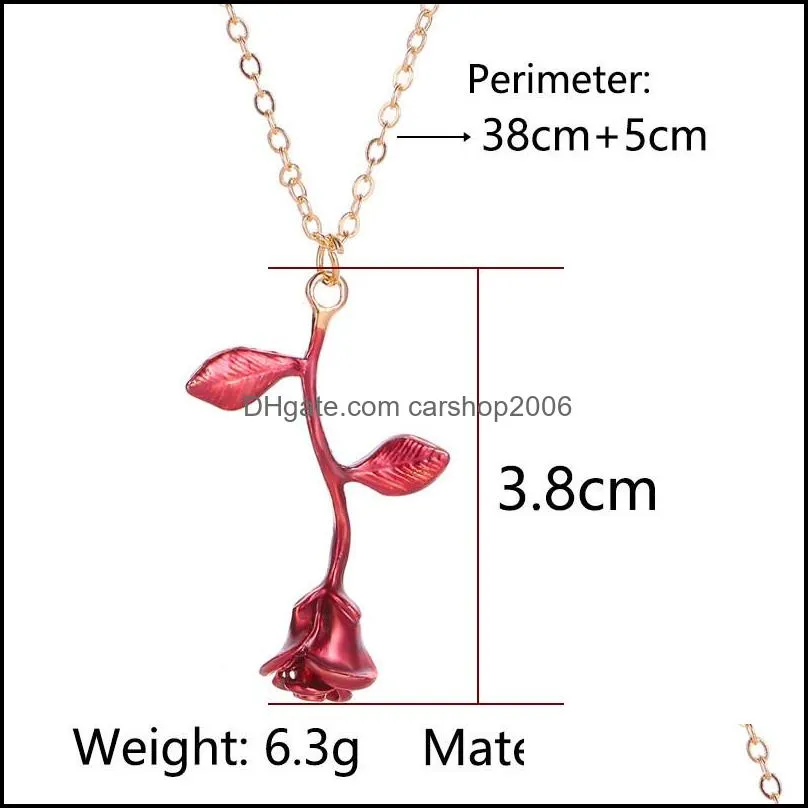 vintage delicate handmade alloy red rose flower pendant necklace beauty colorful charm valentine gifts women fashion jewelry wholesale