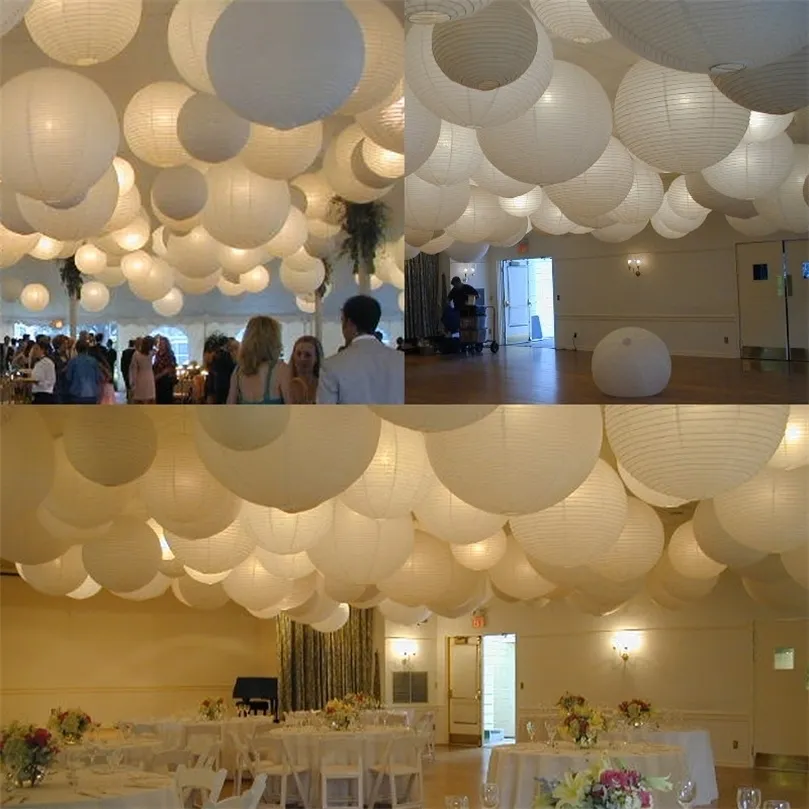 Lanterna de decoração de casamento 30pcslot White Round Paper Lanterna Lanternas de aniversário da festa chinesa Bola pendurada DIY 220531