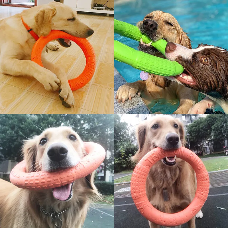 Brinquedos para cães para cães grandes eVa interativo Excuncedor de anel Resistente a cães Discos de animais de estimação Borda de berço para cachorro pequeno