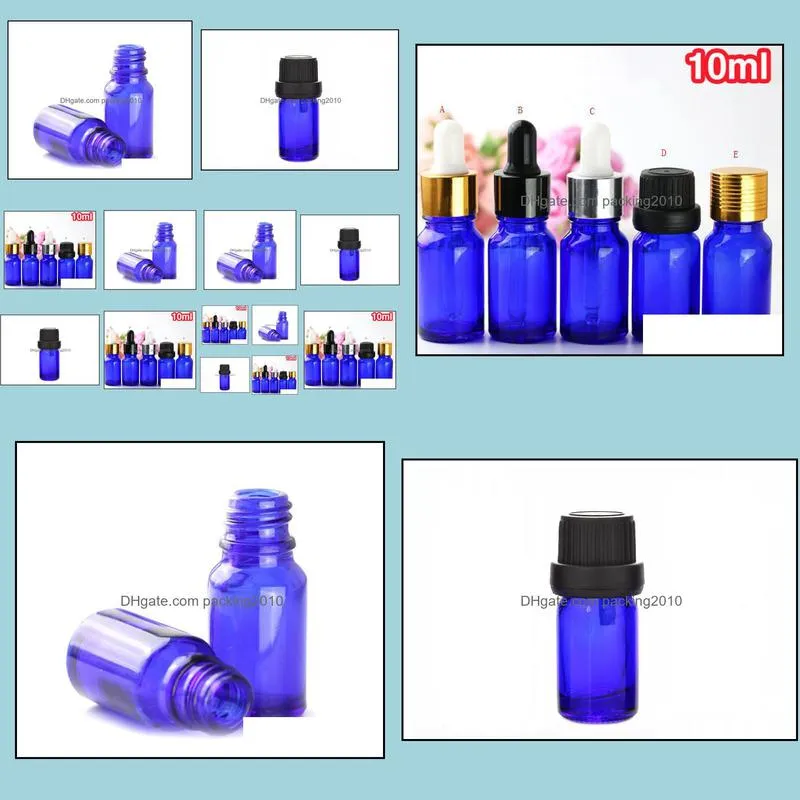 10ml empty mini blue glass dropper bottle aromatherapy esstenial oil bottle small eye dropper bottle with black gild silver cap sn3011