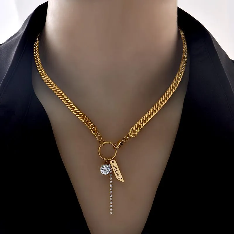 Chains Inserts No Fading Stainless Steel Zircon Necklace High-fashion Charm Pendant Light Luxury Gift For Women JewelryChains