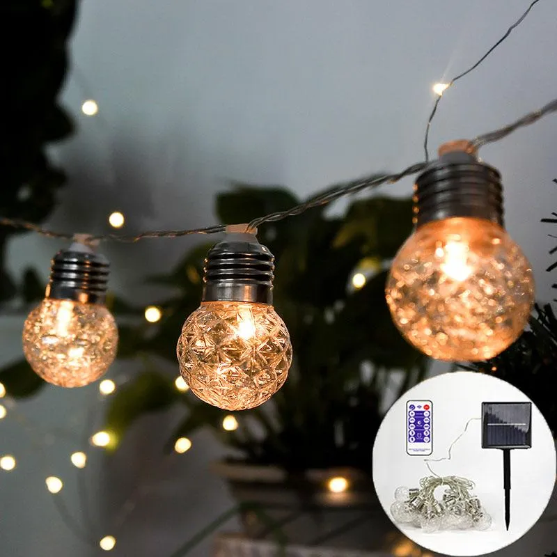 Strängar 20 bollar LED-sträng Fairy Light Fjärrkontroll 6m Street Solar Garland Lights för trädgårdsbröllop Juldinredning utomhus