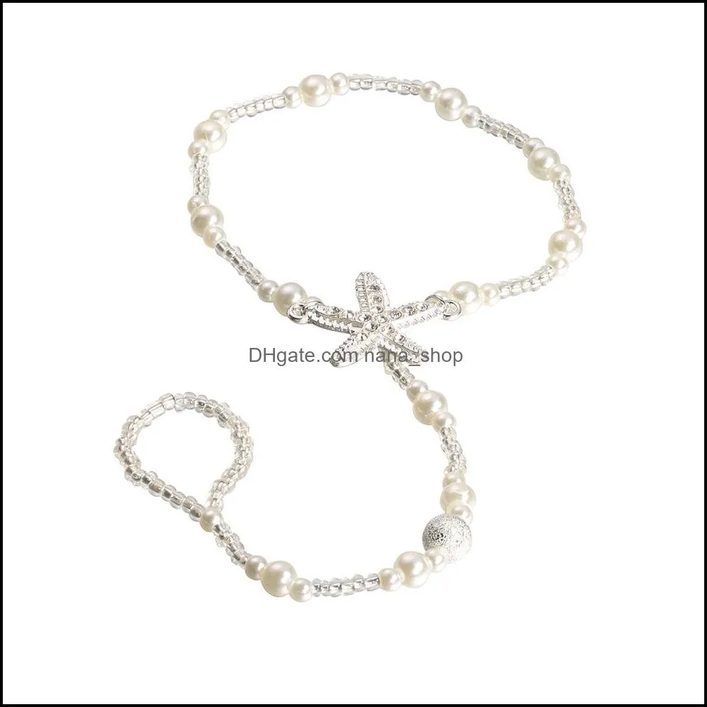 Pearl Starfish Ankle Chain Anklet Beach Wedding Foot Jewelry Barefoot Sandal Chains For Women