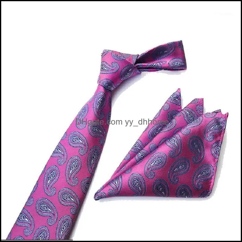 Bow Ties Fashion Accessories slips Set Nathtie HandkerChife Mens Paisley Plaid Business Neckwear Ascot Shirt Accessories1 Drop Delivery 2021 V