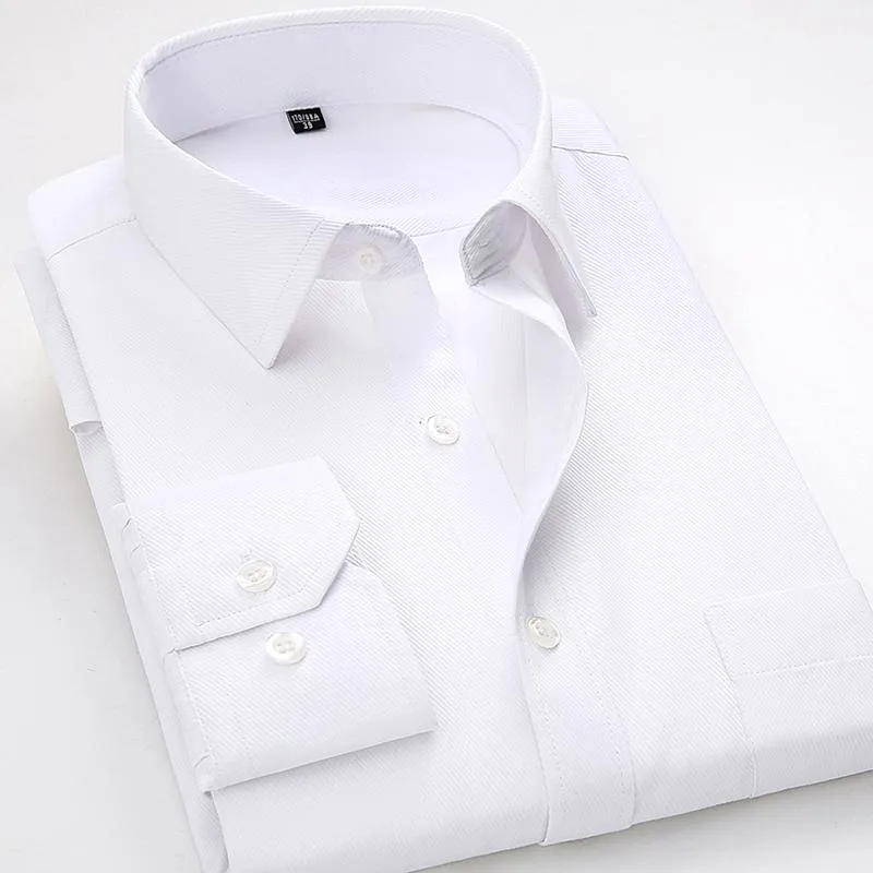 Save Big on Bulk Men's White Long Sleeve Dress Shirts Men's Casual Dress  Shirt Long Sleeve Solid Twill Male White Shirt For Work Office Up To 4XL 