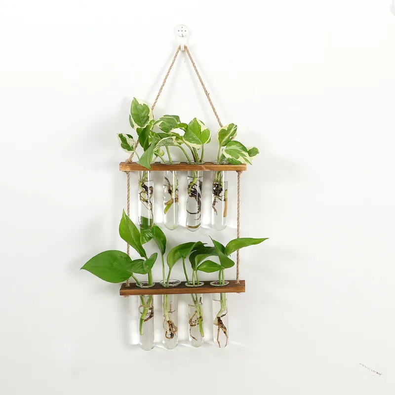Station De Propagation Murale 3 Tubes à Essai – Support Bois & PVC Hydroponique – Décoration Végétale Intérieure Élégante