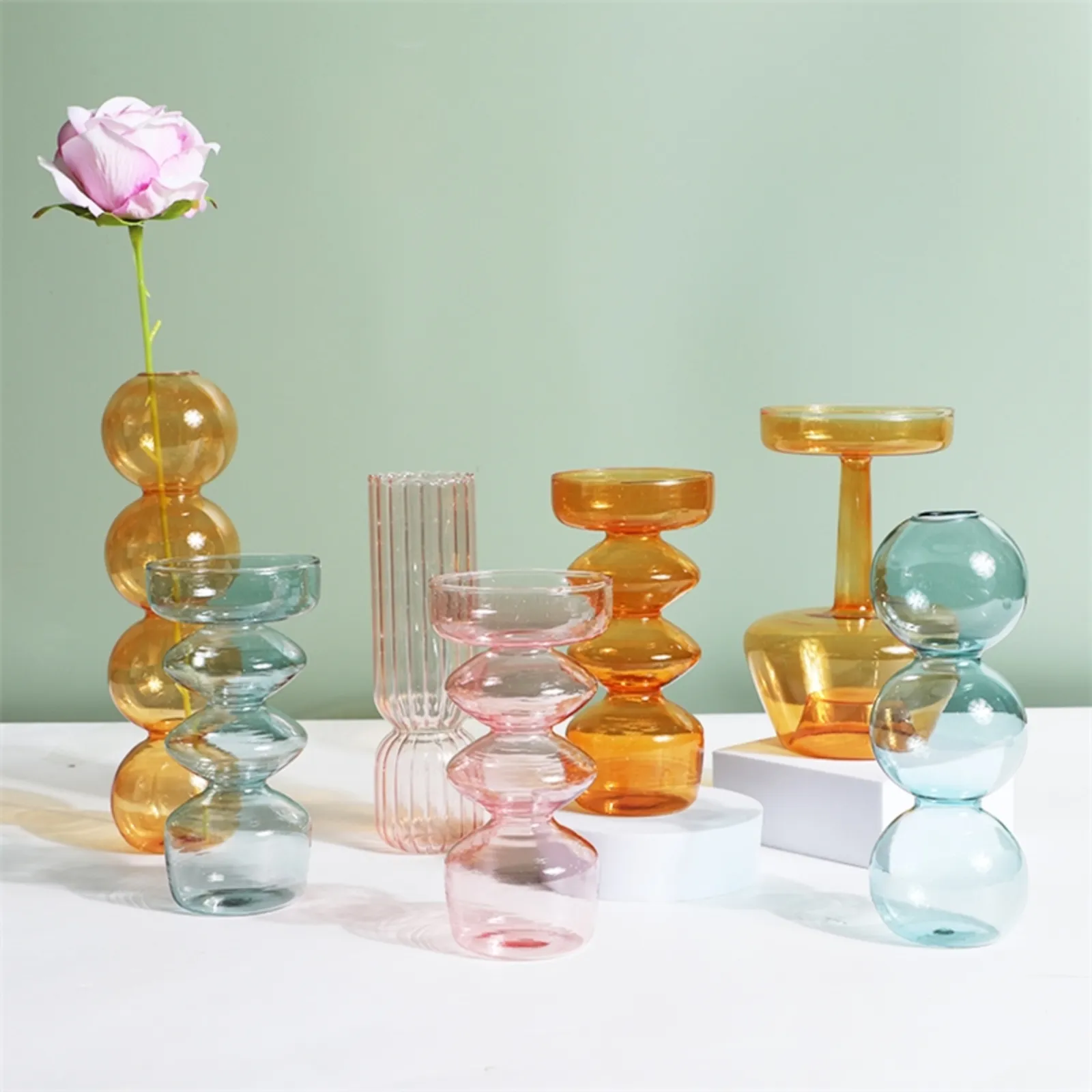 Nordic Glass Wazon Strona główna Mała hydroponiczna roślina szklana butelka salon wystrój suszony dekoracja kwiatów przezroczysty wazon kwiatowy 220527