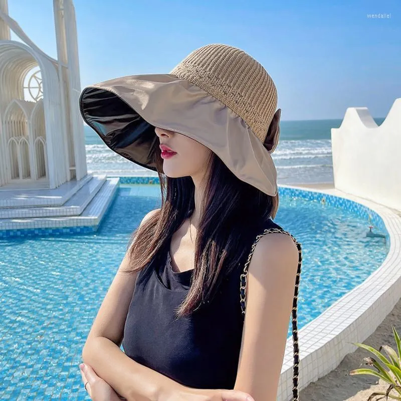 Chapeaux à large bord Vêtements Femmes Outdoor Casual Bow Décoration Big Head Design Sun Hat Top HatWide Wend22